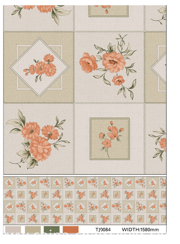 Square Shape PVC Printed Pattern Tablecloth with Backside
